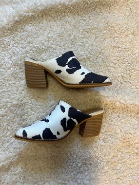 Arider Girl Cow-Print Block Heel Mules Size 6.5 Western Cowgirl Aesthetic
